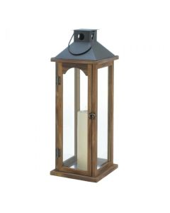 LARGE SIMPLE METAL TOP WOODEN LANTERN